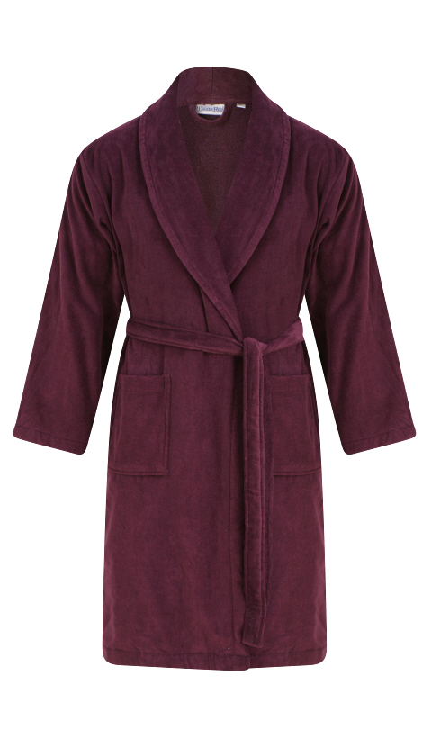 Walker Reid Mens 100% Cotton Burgundy Housecoat